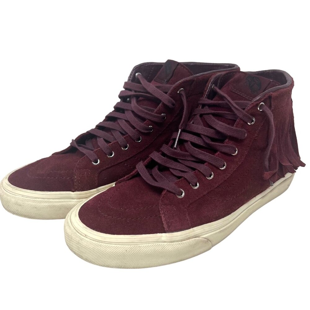 Vans Unisex Sk8 Hi Suede Fringe Port Royal Burgundy Sneaker 9 M 10.5 W High Top